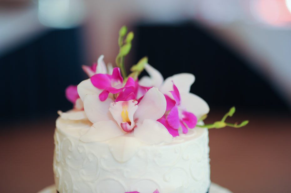 wedding cake with orchids on top