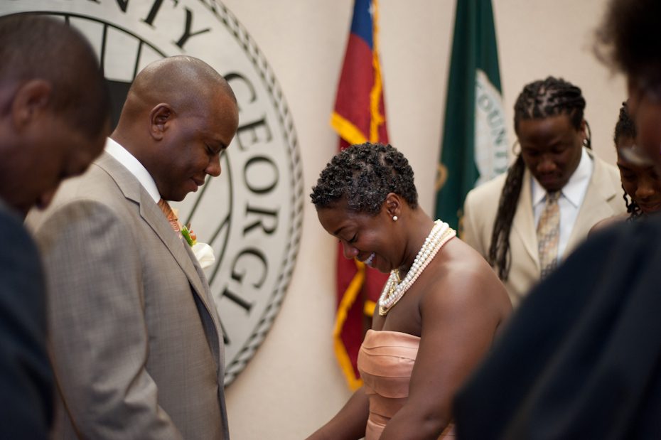 Prayer during courthouse wedding
