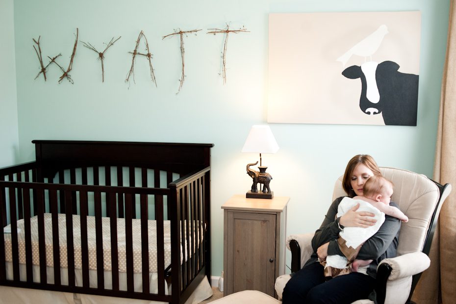 mom and baby in nursery