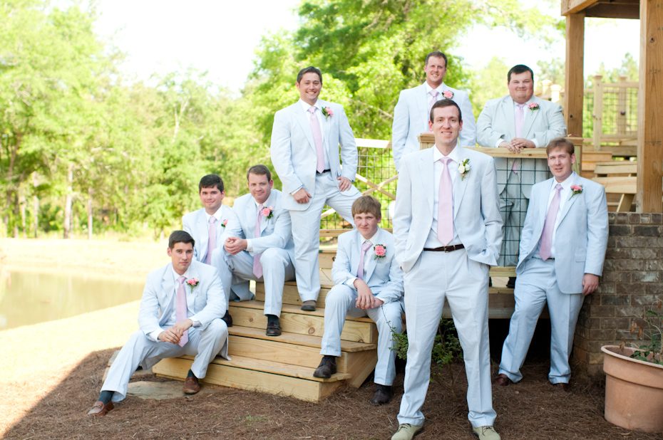 groom and groomsmen in seersucker suit