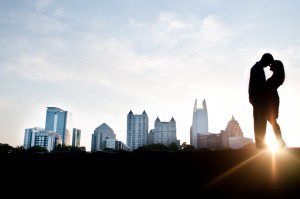 atlanta skyline in engagement photo