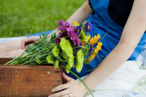 fresh flowers at engagement shoot