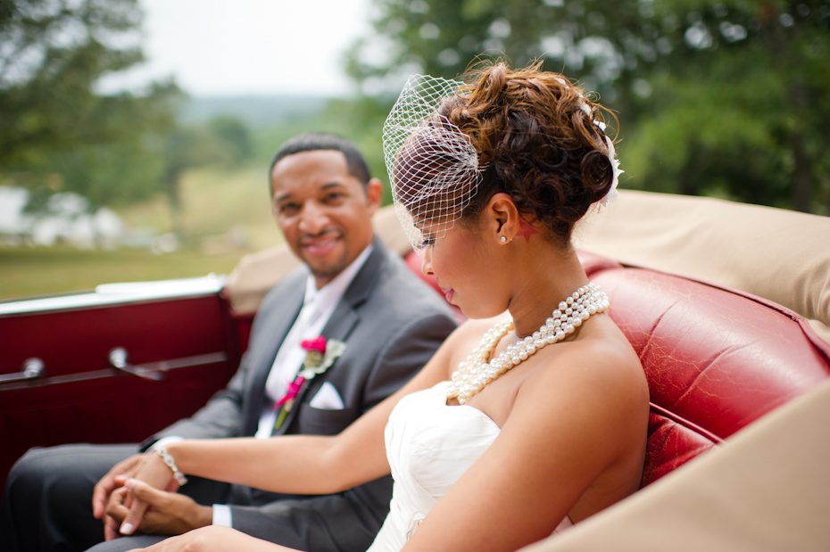 Bride and Groom in antique car