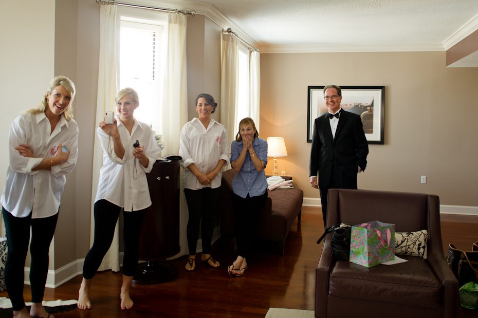 Bride seeing dad for the first time