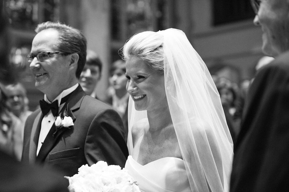 Bride seeing groom for the first time Bride walking down the aisle with dad