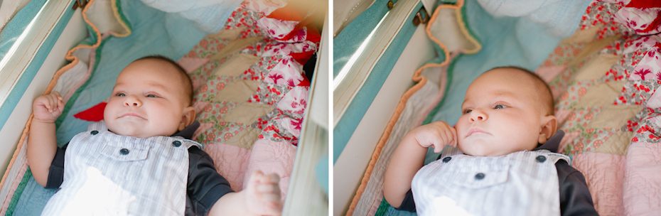 Baby in antique baby carriage