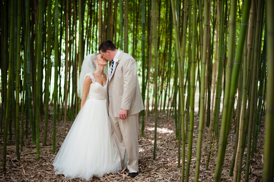Bride and Groom in Bamboo Garden at Barnsley Gardens