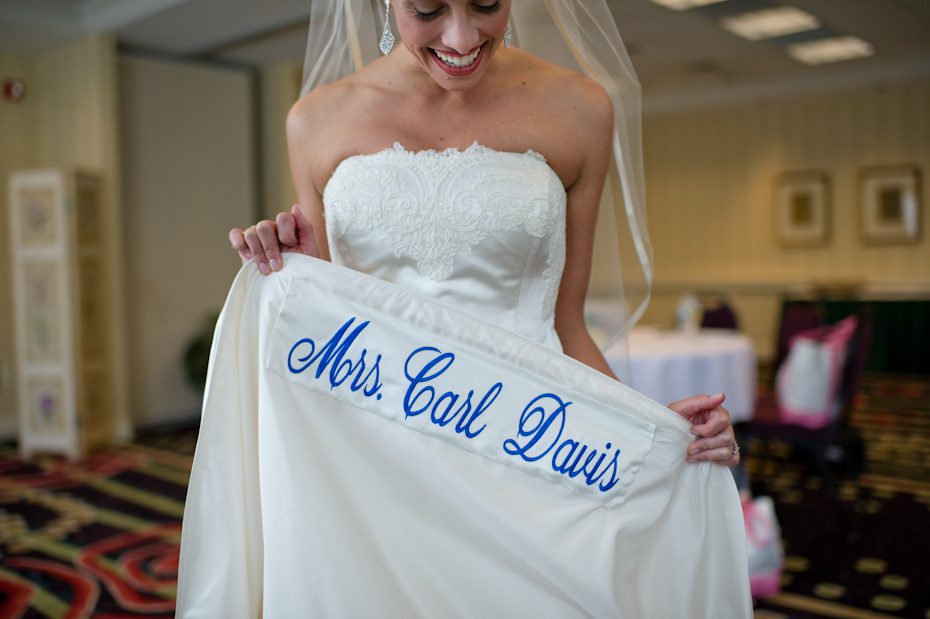 Name embroidered on wedding dress