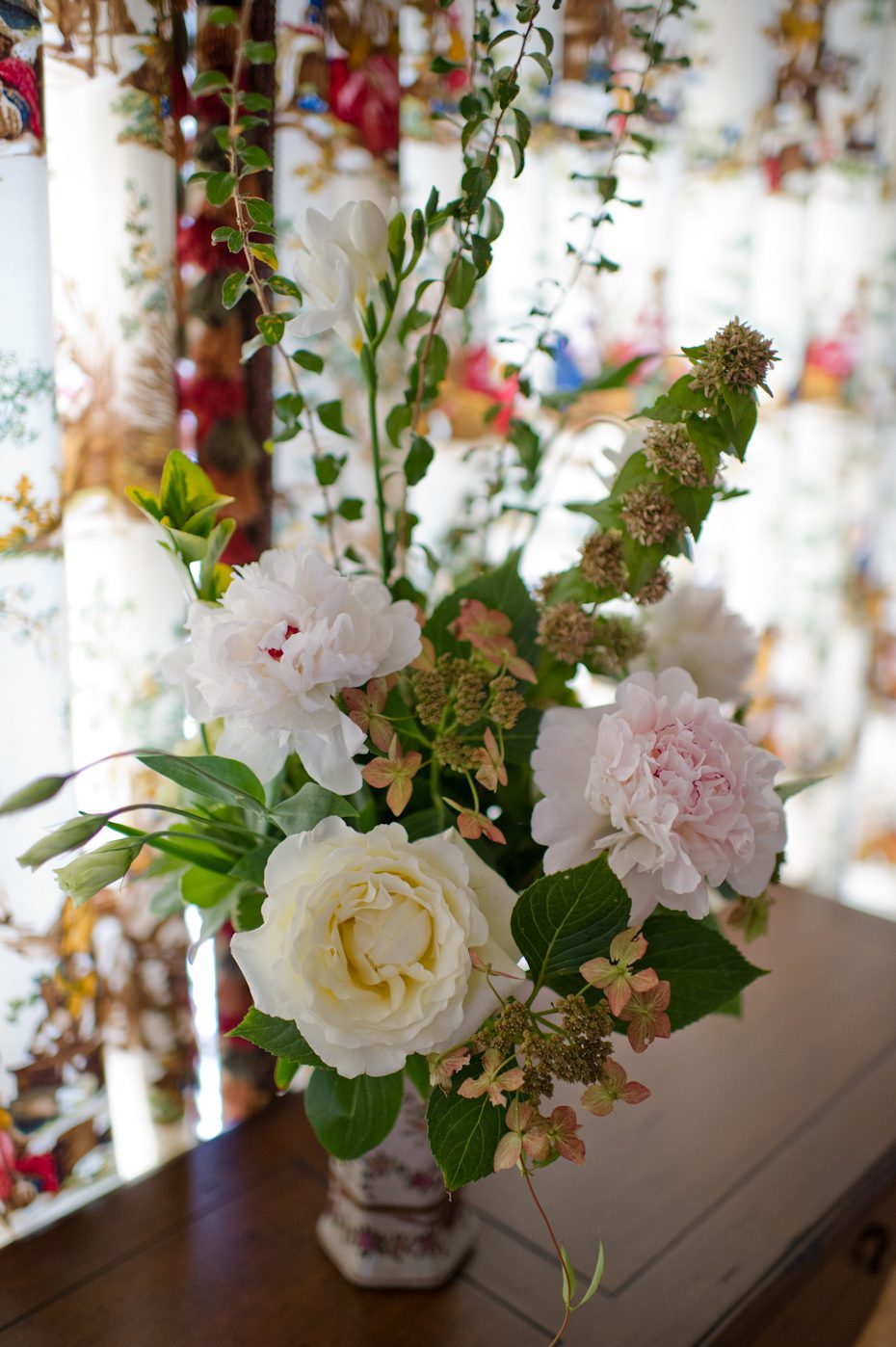 wedding centerpiece with peonies