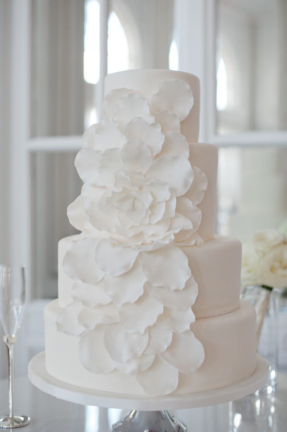 White Wedding Cake with Ruffles
