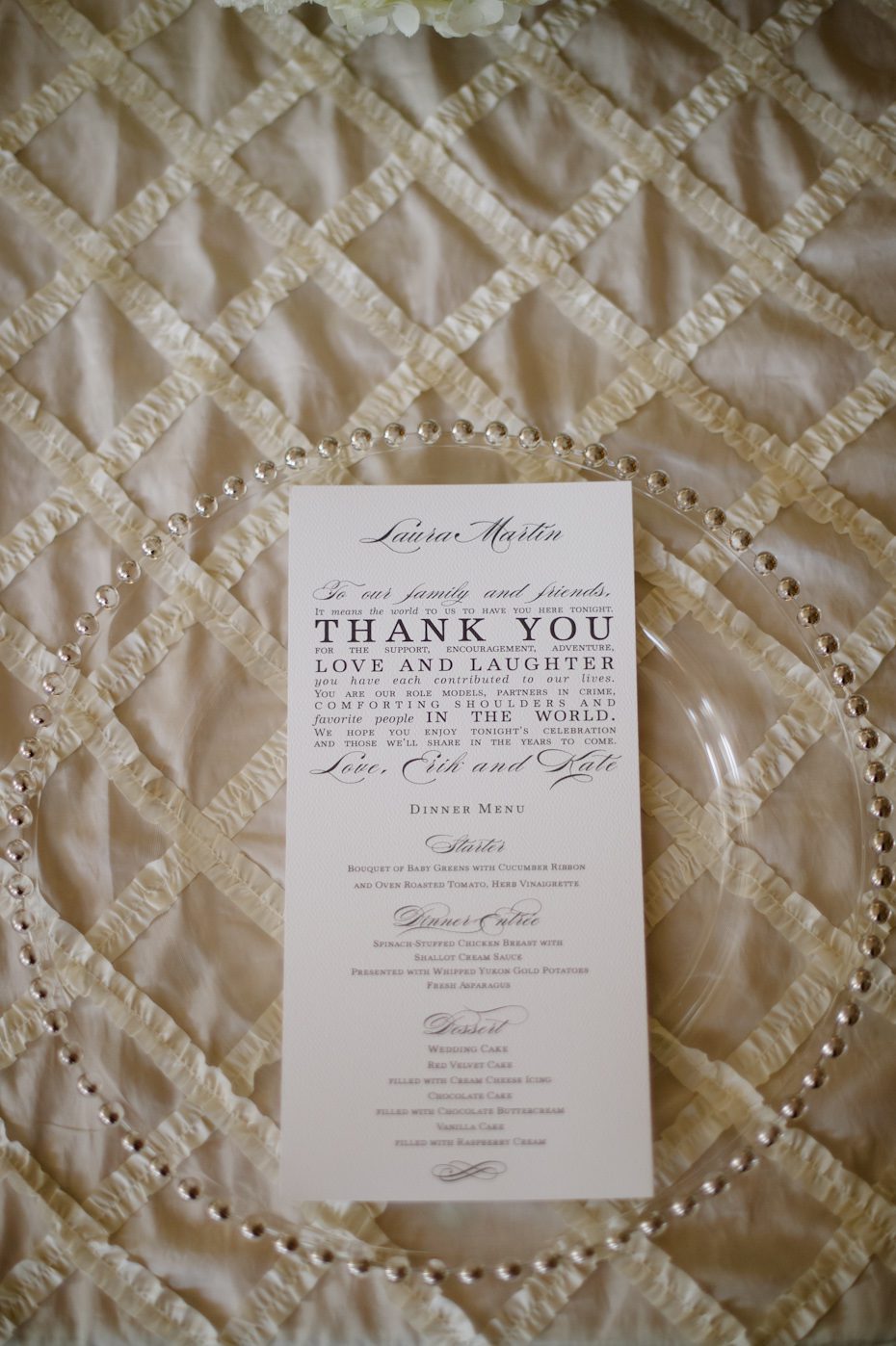 Menu Card with note to guests