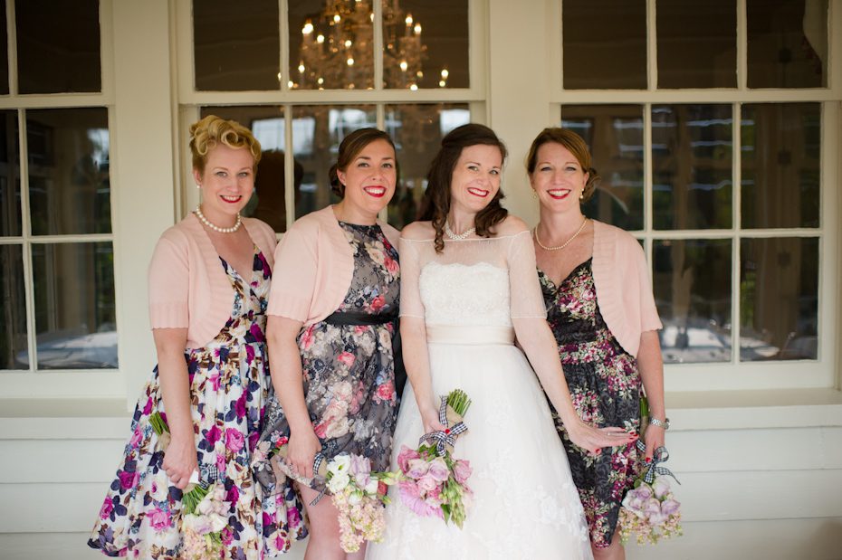 Bridesmaids wearing different dresses