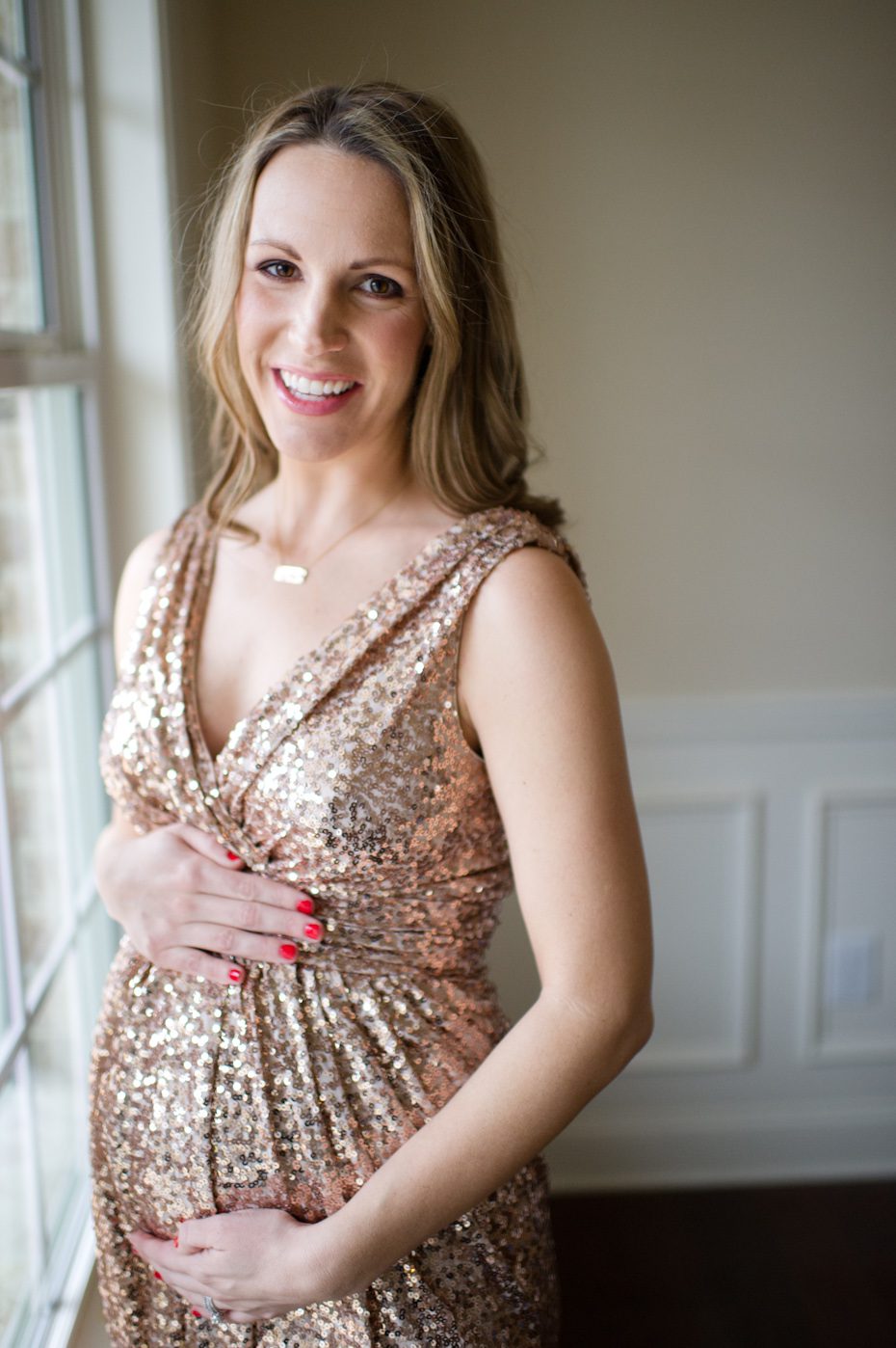 Gold Sequin Dress in Maternity Pictures
