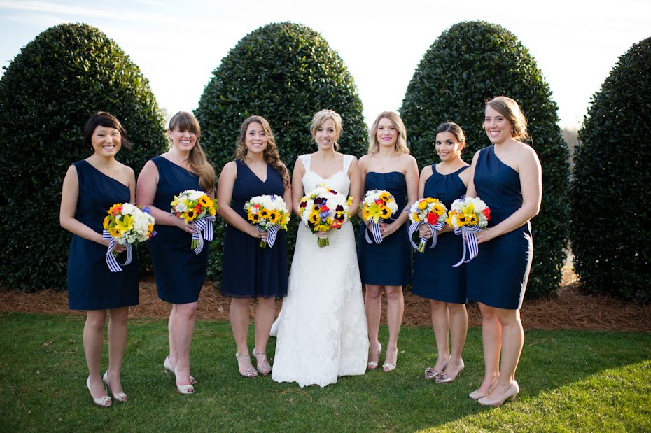Blue and White Ribbon on Bouquets
