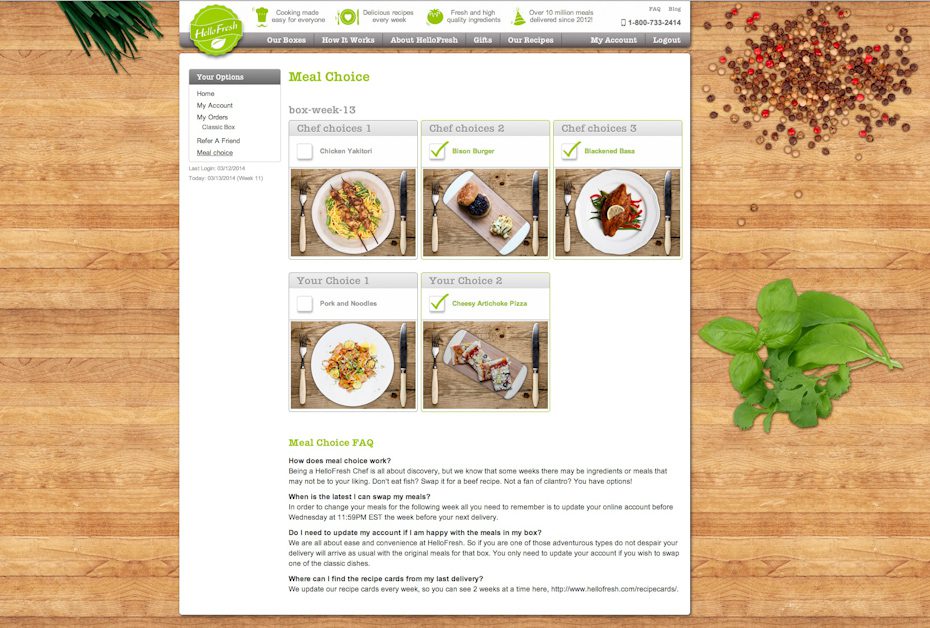 Hello Fresh Meal Choice