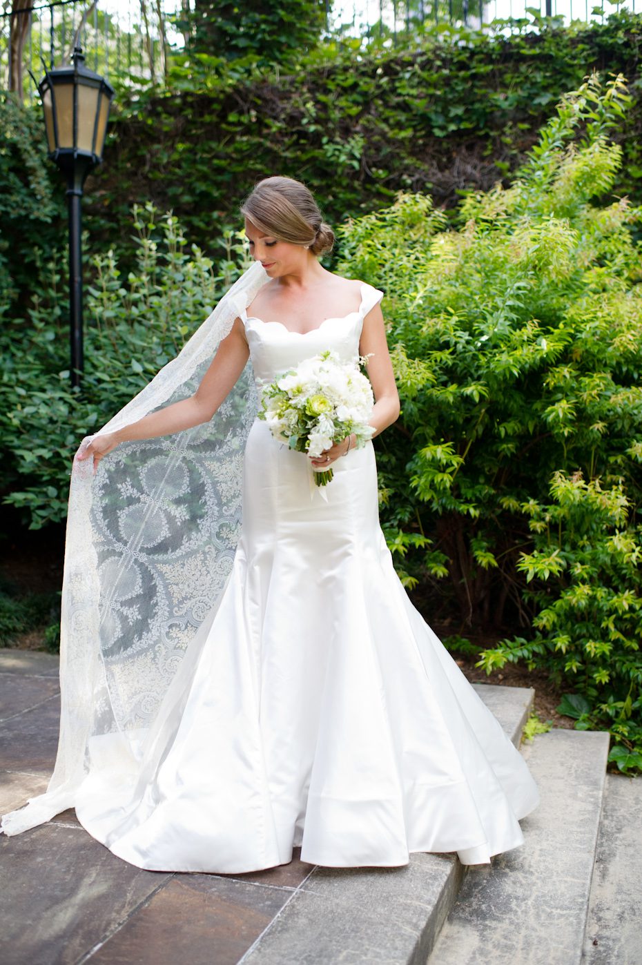 Bride wearing antique veil