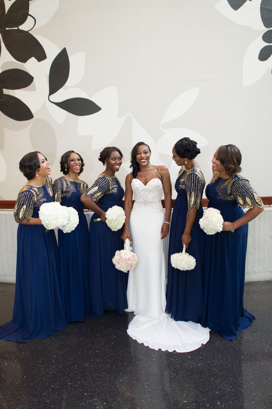 Navy and Gold Bridesmaids Dresses
