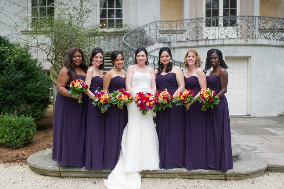 Purple bridesmaids dresses at fall wedding
