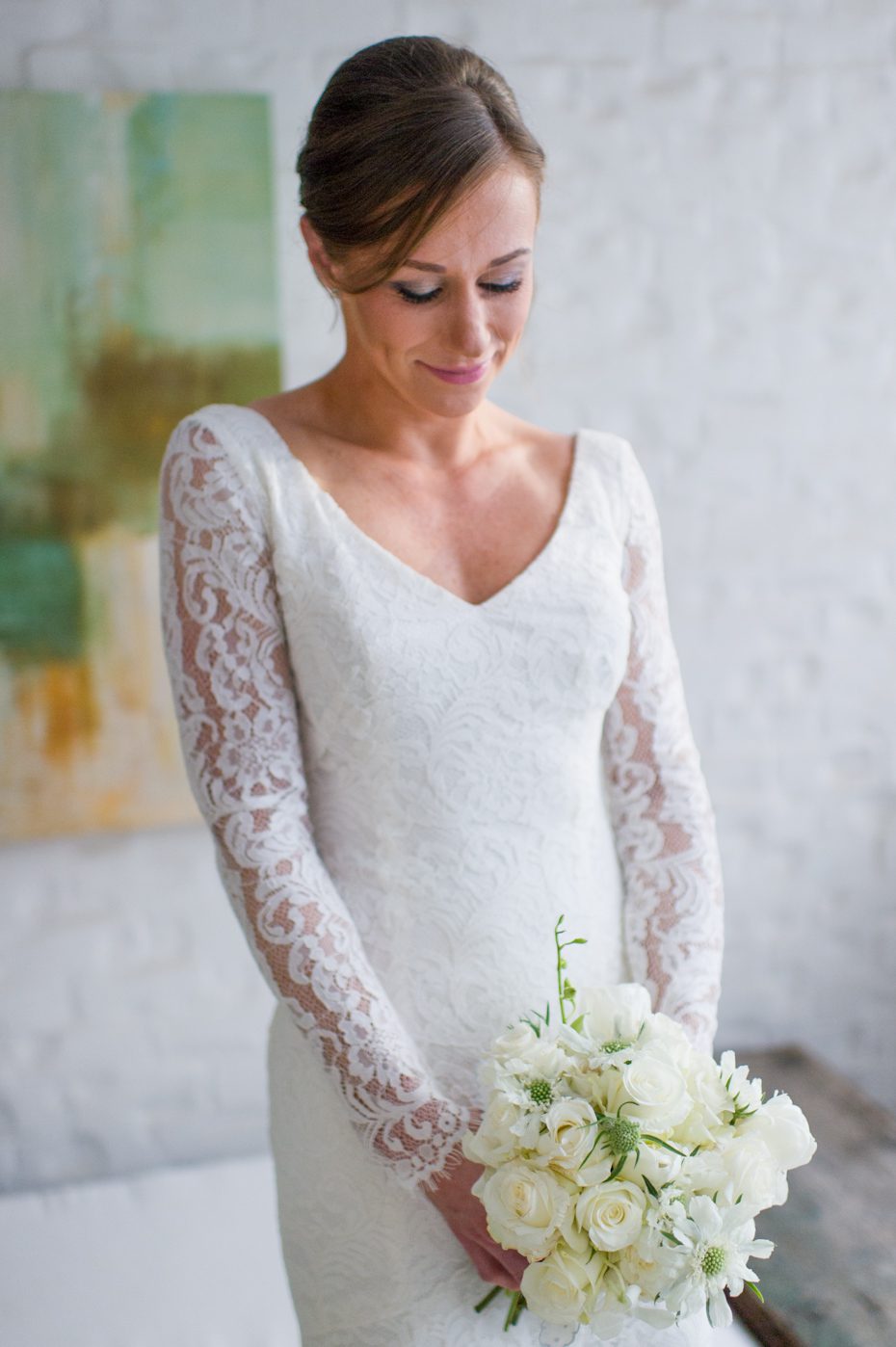 Bride in lace wedding dress