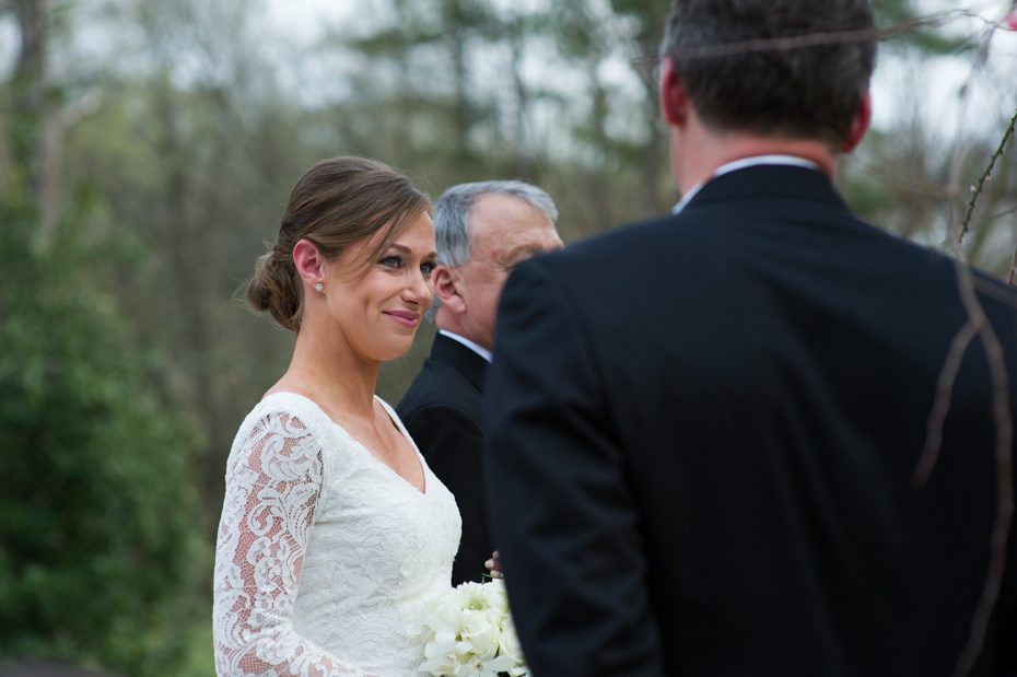Bride seeing groom for the first time at ceremony