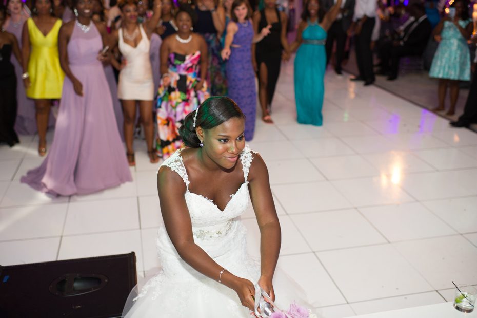 Bouquet toss at wedding