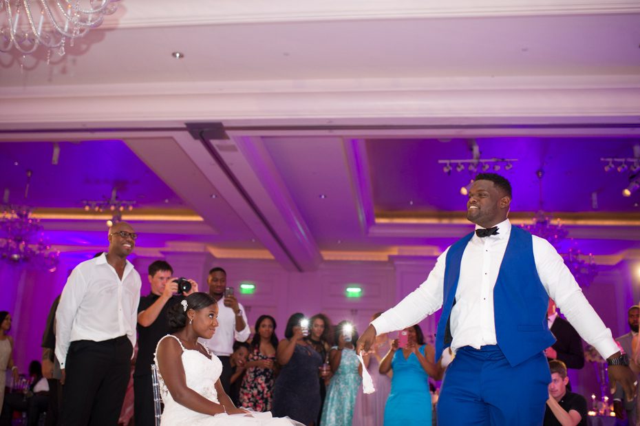 Groom about to throw the garter