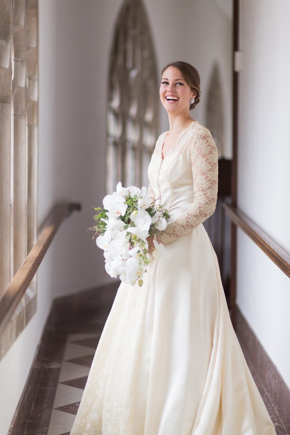 bride wearing grandmother's dress